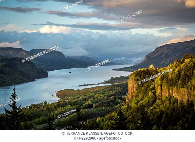A view down the Columbia River gorge near sunset, Oregon, USA