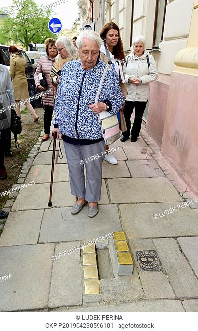 Laying of Stolpersteine or stumbling blocks (pictured) in memory of Holocaust victims, with Israeli Ambassador Daniel Meron and his wife Jill Meron attending to...