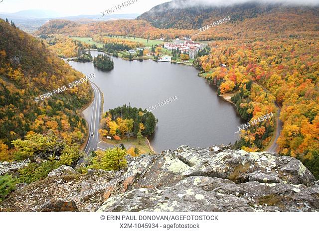 Dixville Notch - Lake Gloriette next to the Balsams Grand Resort during the autumn months in Dixville, New Hampshire USA