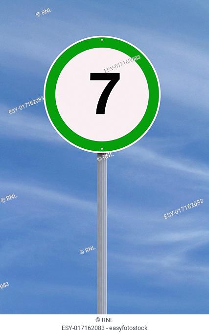 A modified speed limit sign indicating the number 7
