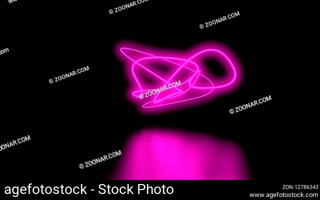 Futuristic Sci-Fi Abstract Purple Neon Light Shapes On Black Background wall and Reflective floor With Empty Space For Text 3D Rendering Illustration