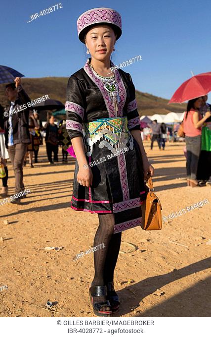 Young woman dressed in a traditional Hmong costume, Hmong New Year's Celebration, Phonsavan, Xiangkhouang, Laos