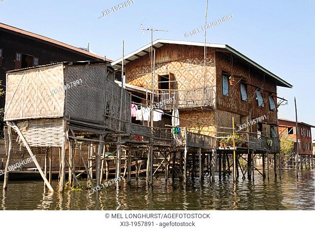 Lakeside house built on stilts, Inle Lake, Shan State, Myanmar, (Burma)