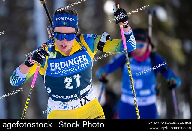 16 February 2021, Slovenia, Pokljuka: Biathlon: World Cup/ World Championship, Individual 15 km, Women. Elvira Öberg from Sweden in action