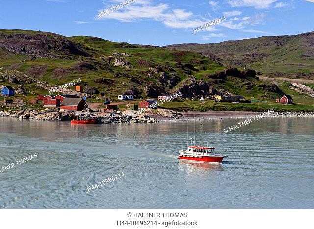 Greenland, Europe, south, Qassiarsuk, Brattahlid, place, shore, boat, building, construction