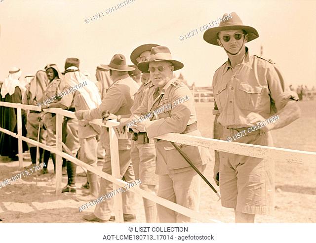 Race meeting horse & camel, Beersheba Australia officers watching races with Bisharet Eff. 1940, Israel, Beersheba