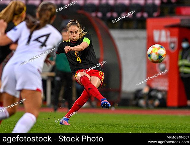Belgium's Tessa Wullaert pictured in action during the match between Belgium's national women's soccer team the Red Flames and Albania, in Elbasan, Albania