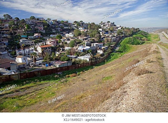 San Ysidro, California - A neighborhood in Tijuana, Mexico, behind the fence that separates the United States and Mexico