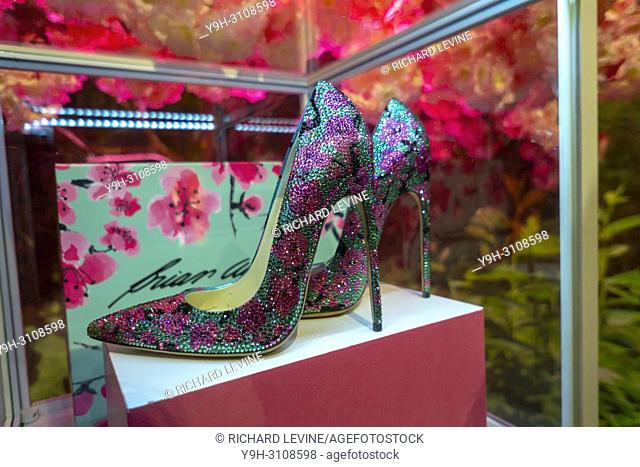 Be-jeweled AriZona Beverages high heels in their ""Great Buy 99¢"" pop-up store in Soho in New York on opening day, Wednesday, May 16, 2018