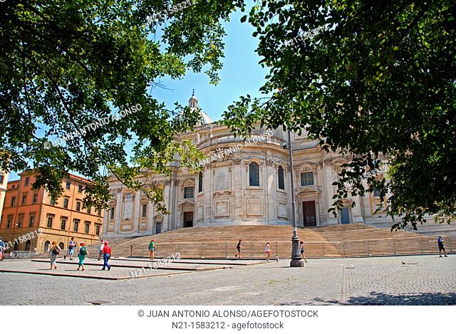 Piazza dell'Esquilino with the apse area of Basilica Papale di Santa Maria Maggiore, Rome, Lazio, Italy, Europe