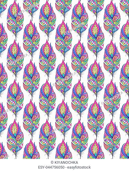 Vector illustration of seamless pattern with colorful abstract feathers