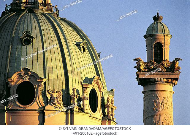 Karlskirche dome and belfry. Vienna. Austria