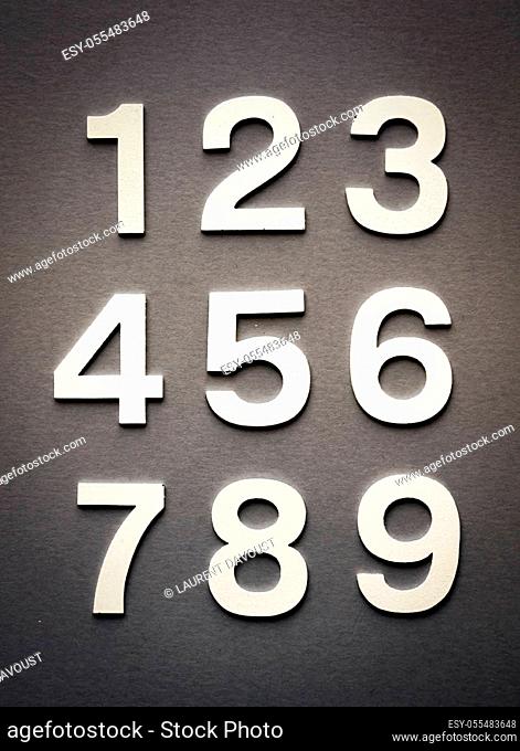 Mathematics background made with solid numbers from 1 to 9 on a blackboard