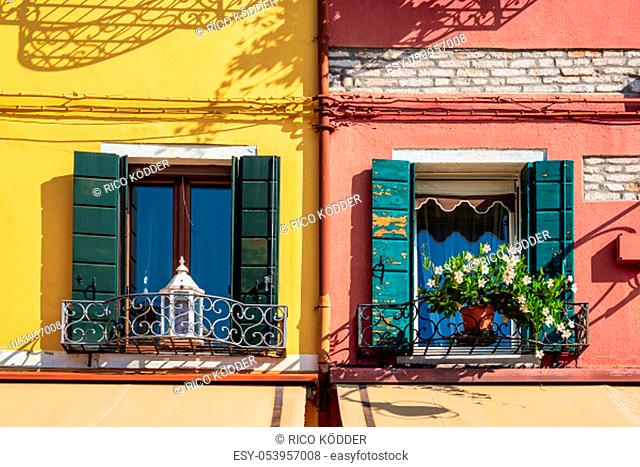 Colorful buildings on the island Burano near Venice, Italy