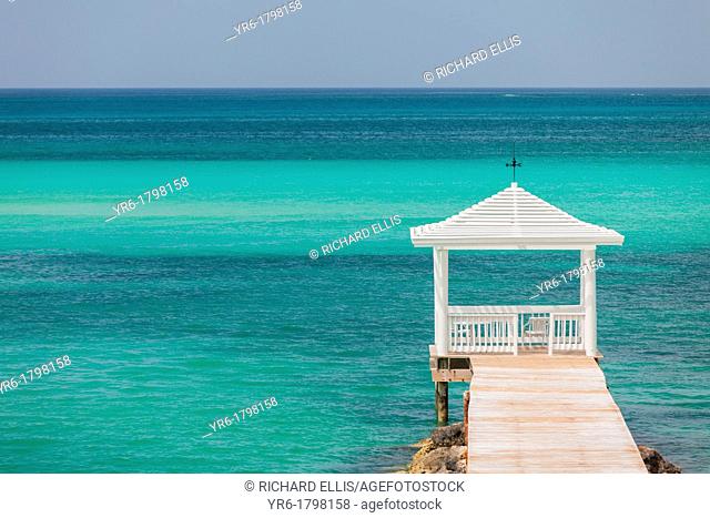 Dock and gazebo with the ocean in Nassau, Bahamas