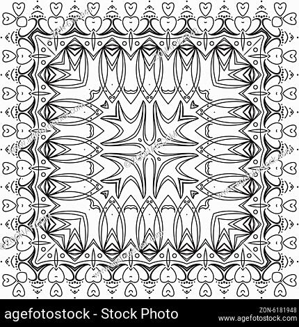 Abstract seamless pattern, black contours isolated on white background