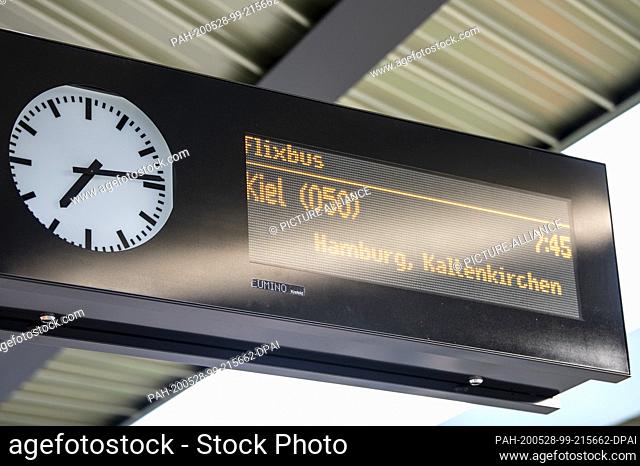 28 May 2020, Berlin: A display board in the central bus station shows the departure time of a Flix bus. After a good two months of corona standstill