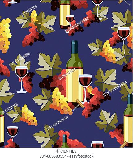 Bottle and glass wine seamless pattern