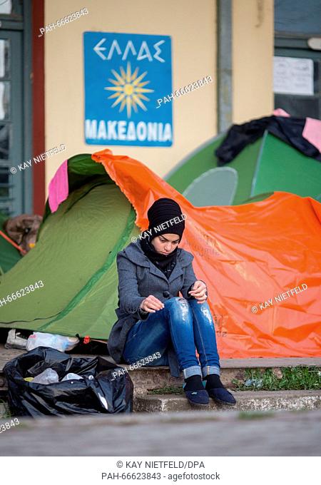 Refugees in the refugee camp at the border between Greece and Macedonia, Idomeni, Greece, 11 March 2016. Since the border was closed down, 12