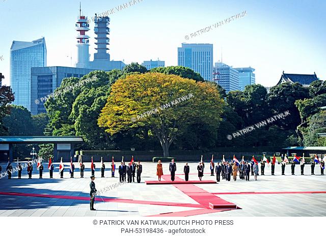 King Willem-Alexander and Queen Maxima of The Netherlands are welcomed by Emperor Akihito and Empress Michiko of Japan at the Imperial Palace in Tokyo, Japan