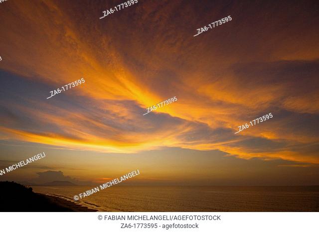 Sunset clouds in Rio Caribe in the eastern coast of Venezuela