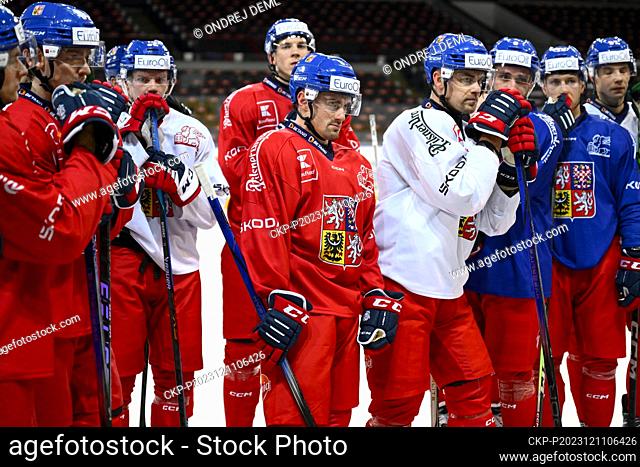 Czech players attend the training session of Czech national ice hockey team prior to the Swiss Ice Hockey Games, part of the Euro Hockey Tour, in Prague