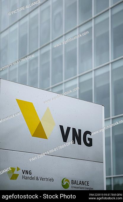 19 September 2022, Saxony, Leipzig: VNG's logo is emblazoned on a sign outside the company's headquarters. The gas supplier - number three on the German market...