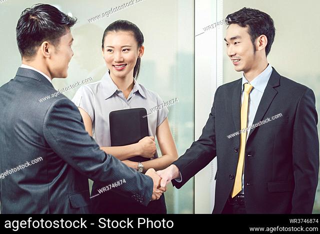 Businesspeople shaking hands after the meeting