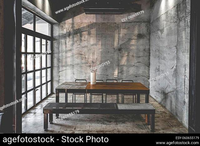 Layout in a loft style in dark colors open space interior view of various coffee