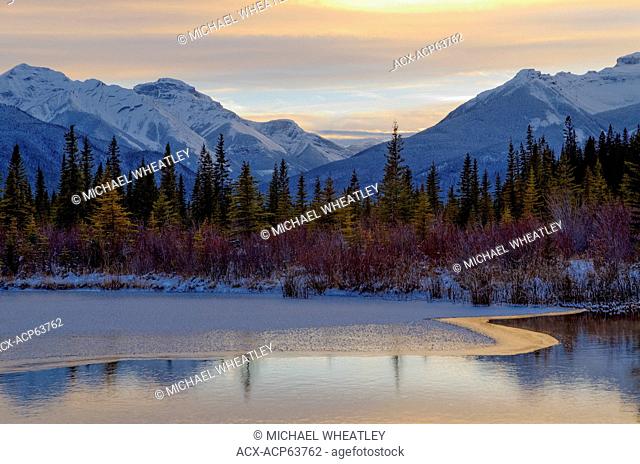 Sunset at Vermillion Lakes in Winter, Banff National Park, Alberta, Canada