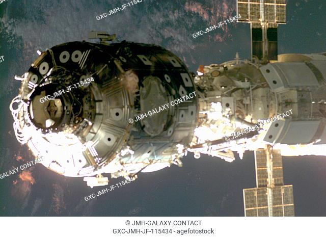 The U.S.-built Unity node and part of the Russian-built Zarya or functional cargo block (FGB) are featured in this electronic still camera's (ESC) view