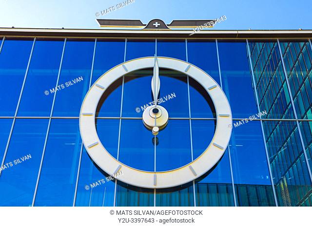 Big Clock on Glass Facade in Basel, Switzerland