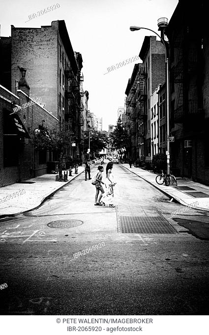Mother and daughter crossing the street, Leroy Street, Greenwich Village, Manhattan, New York City, New York, USA
