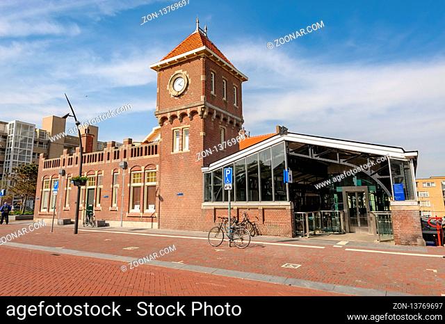 Zandvoort, Netherlands - 23 April 2019: Exterior view of Zandvoort aan Zee, a terminal train station in the town of Zandvoort, Netherlands