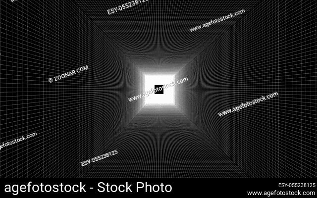White wireframe tunnel on black background. 3d rendering