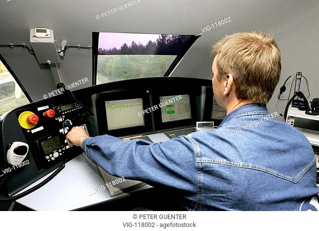 Interior shot of the cockpit of the Transrapid on the test facility in the German Emsland region. - LATHEN, GERMANY, 05/10/2005