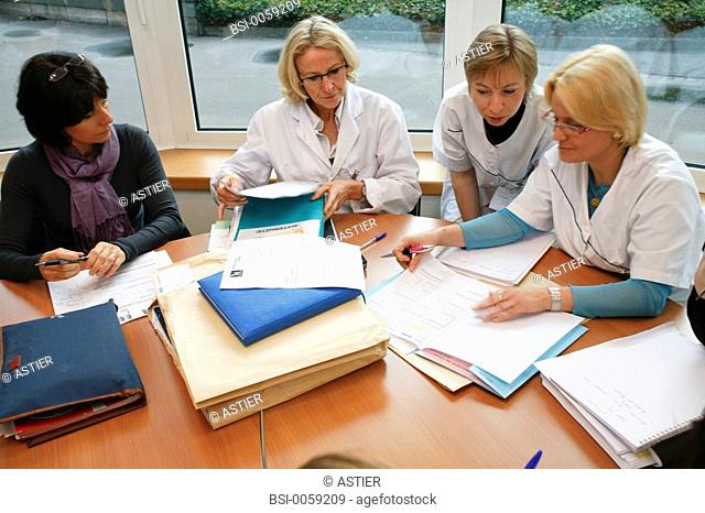 Photo essay at the maternity of Saint-Vincent de Paul hospital, Lille, France. Psycho-social staff medical team with social workers