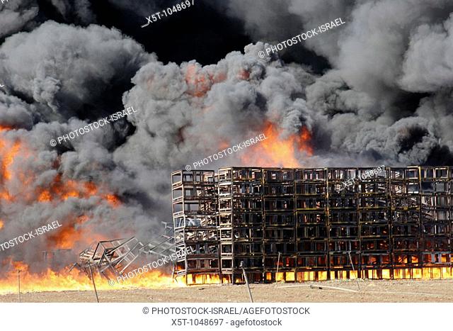 Israel, Galilee, a raging wild fire in an agricultural packing plant