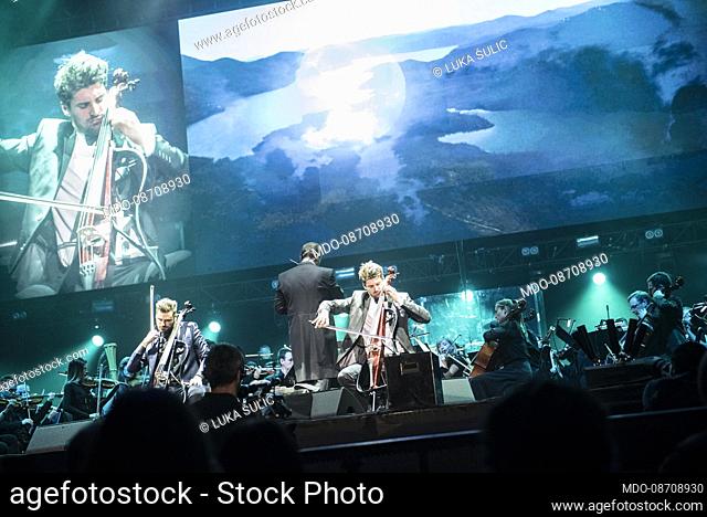 The Croatian cello duo 2Cellos, formed by Luka Šuli? and Stjepan Hauser, performs live at Mediolanum Forum. Milan (Italy), March 30th, 2017