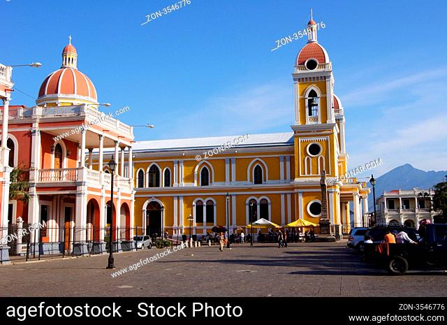 Old cathedral on the main square of Granada in Nicaragua