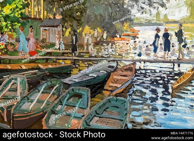 Painting titled Bathers at La Grenouillere by Claude Monet dated 1869