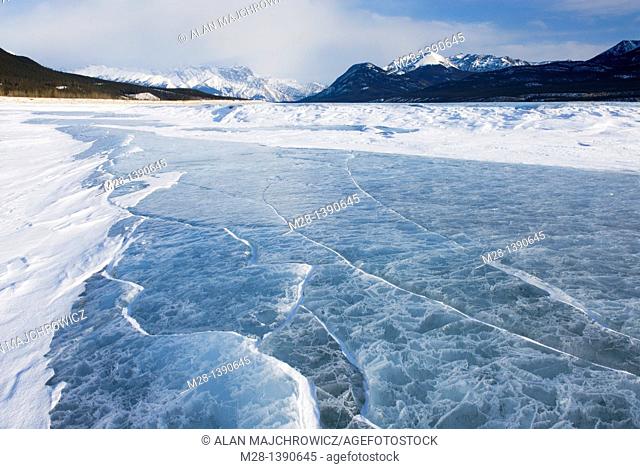 Abstract patterns in the wind polished ice of Abraham Lake, Alberta Canada