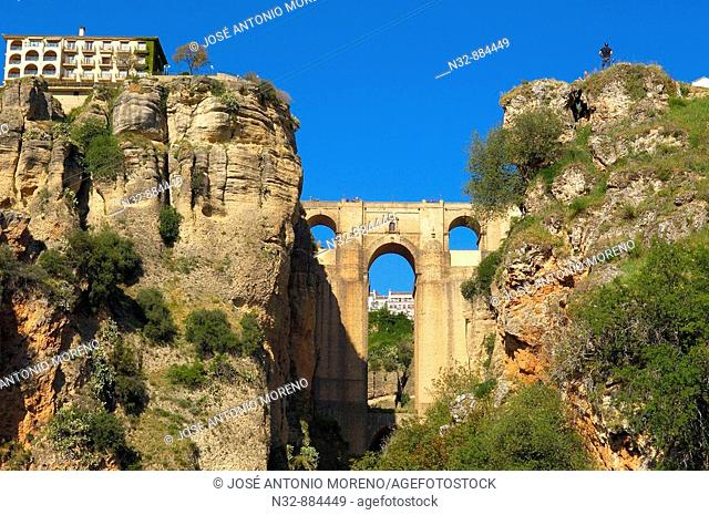 Puente Nuevo (new bridge) on 'tajo' gorge, Ronda. Malaga province, Andalusia, Spain