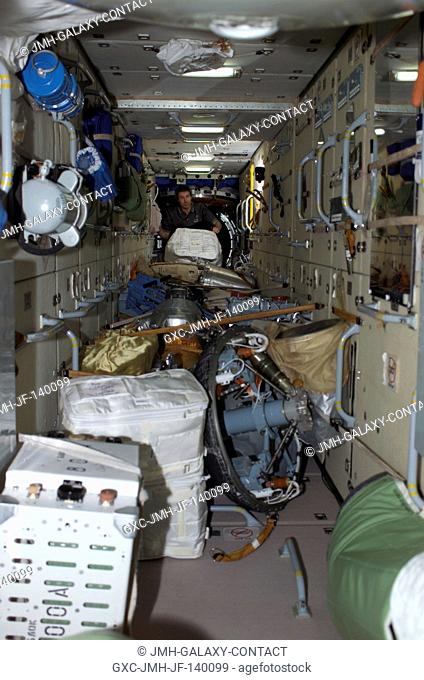 This scene in Zarya, the functional cargo block for the International Space Station, serves witness to the primary current emphasis onboard the orbital outpost