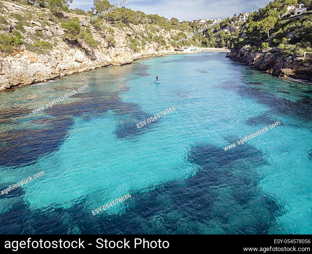 paddle surf in Cala pi, Llucmajor, Mallorca, Balearic Islands, Spain