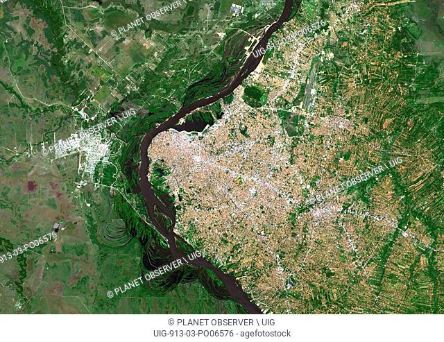 Colour satellite image of Asuncion, Paraguay. Image taken on September 21, 2014 with Landsat 8 data