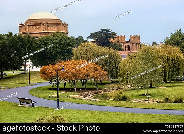 Green park space by the Palace of Fine Arts, Presidio, San Francisco, California, U. S. A