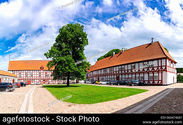 Aalborg, Denmark - 7 June, 2021: panorama view of the historic Aalborghus Castle in northern Denmark
