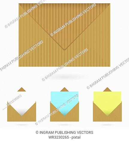 Brown striped envelope with shadow and single piece of paper
