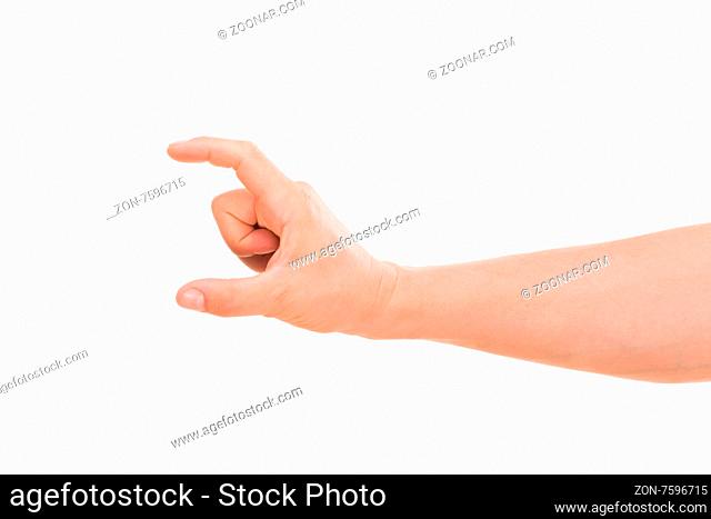 Close-up of empty business card in man#39;s hand isolated on white backround. There is a strong man#39;s arm on the photo